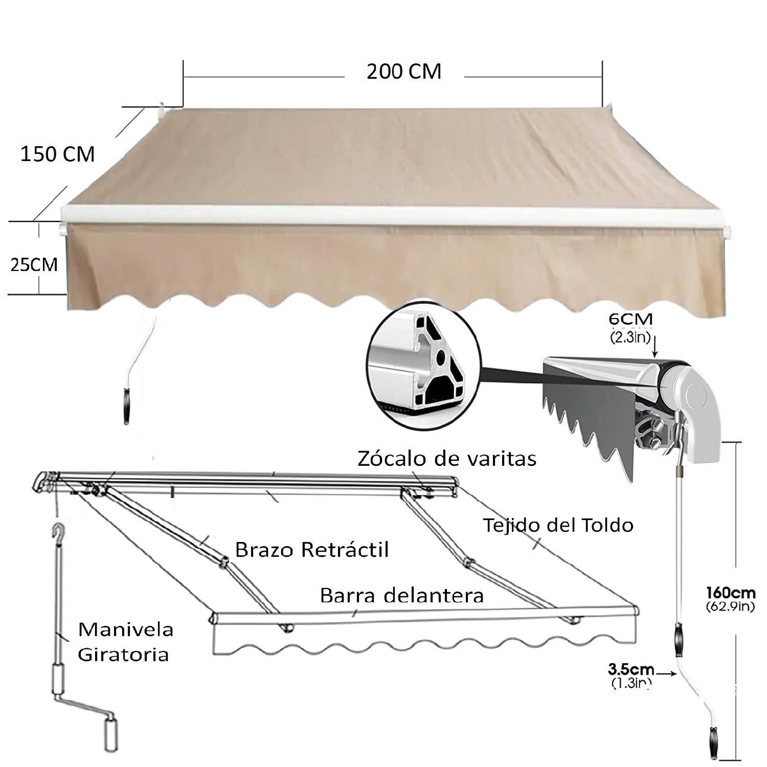 Toldo Con Brazo Retractil Terrazas 2x1 5 Mts Crudo IGpro toldo-con-brazo-retractil-terrazas-2x1-5-mts-crudo-igpro