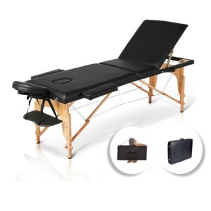 Camilla Masaje Madera 3 Cuerpos Negro+ Bolso OUTLET