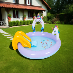 Piscina de Juegos Inflable Lanza Agua Unicornio 195x152cm