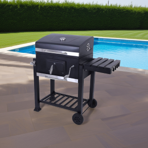 Parrilla Carbón Con Tapa y Ruedas + Termómetro