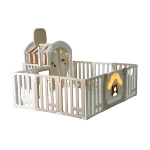 Corral infantil Fijo con Aro de Baloncesto y Casita