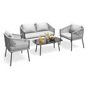 Sofá Exterior Ratán Gris Set 4 Piezas