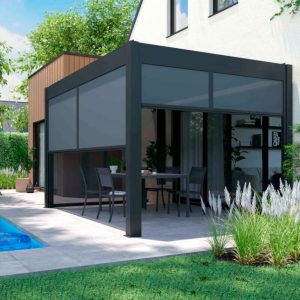 Pack Pérgola 4x3MT Bioclimática  Aluminio + 2 Pantallas Laterales 4x2