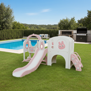 Resbalín 6 en 1 columpio, aro, telescopio, almacenamiento y juego de perforación Rosado