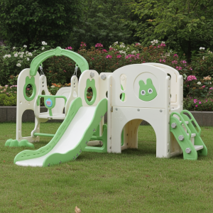 Resbalín 6 en 1 columpio, aro, telescopio, almacenamiento y juego de perforación verde
