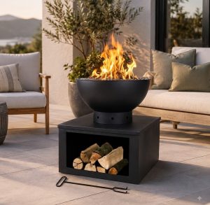 Fogon Parrilla  Metal con Guarda leña 54x54x60cm