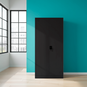 Estante Armario 180x90x40cm Metálico Oficina 2 Puertas Negro