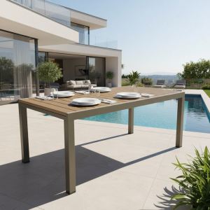 Mesa Extendible Aluminio + Polywood 180/240x90cm Café