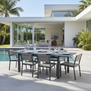 Juego Auto Extensible de Comedor Exterior  230/307x100cm+ 6 Sillas