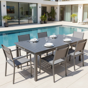 Juego Extensible de Comedor Exterior 180/240×90 cm + 6 Sillas