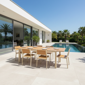 Juego Extensible de Comedor Exterior 180/240×90 cm + 6 Sillas