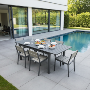 Juego Auto Extensible de Comedor Exterior 180/240x90cm + 6 Sillas